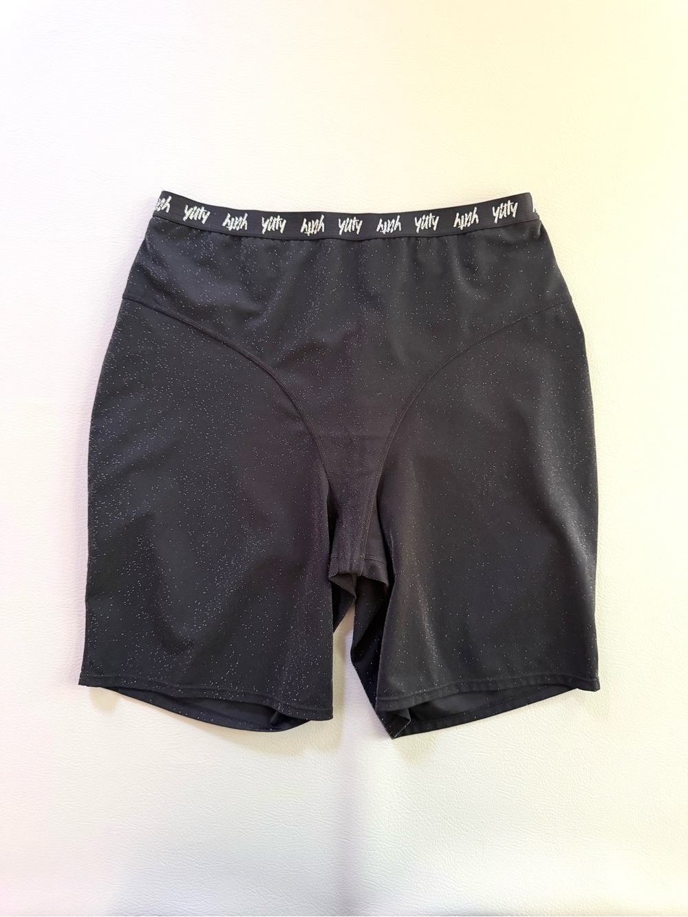 YITTY Spotlight Shaping High Waist Shorts Shimmered Black Silver Glitter XXL 1X
